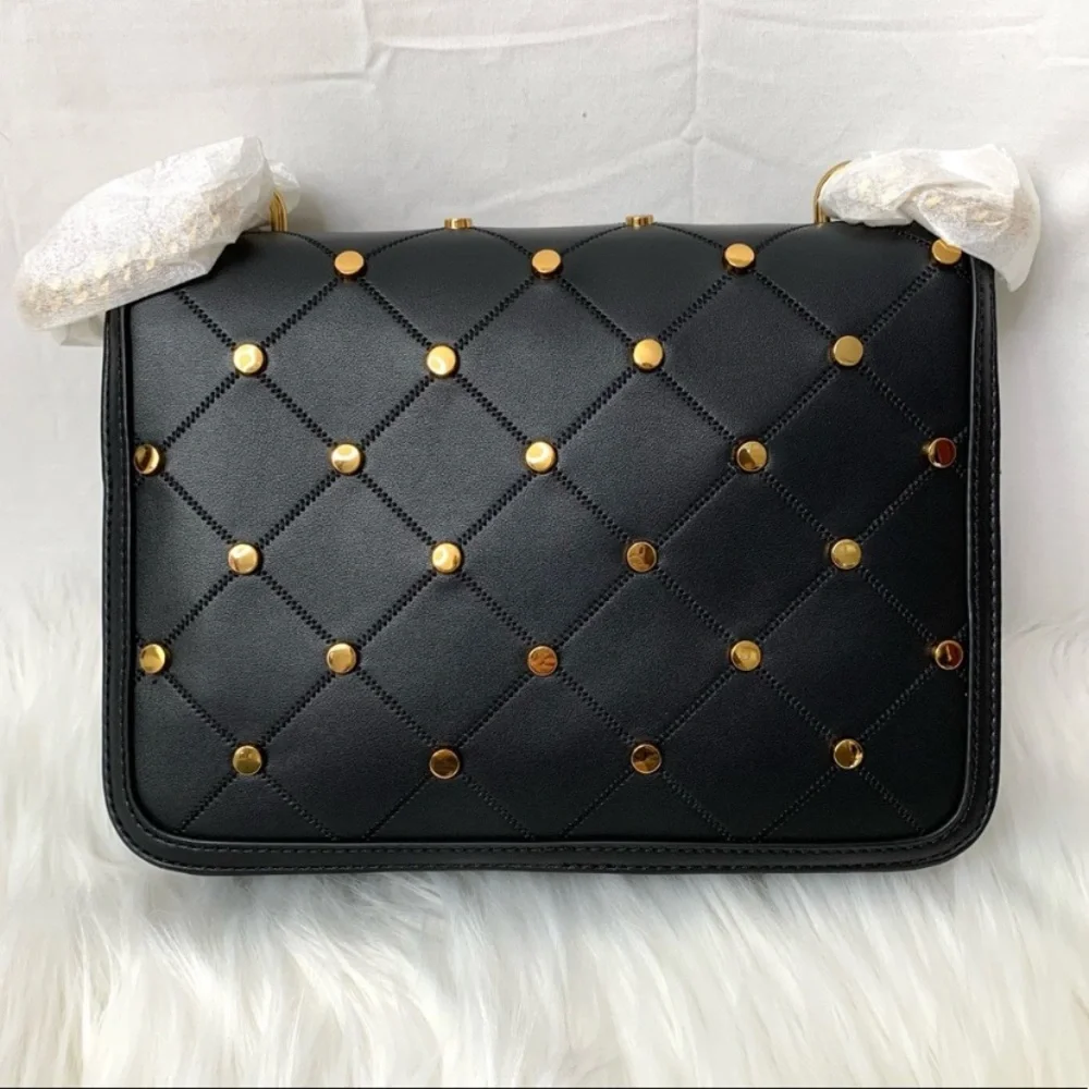 LOVE Moschino Borsa PU Nero Vegan Leather Studded Black Crossbody Bag NWT - Picture 8 of 15